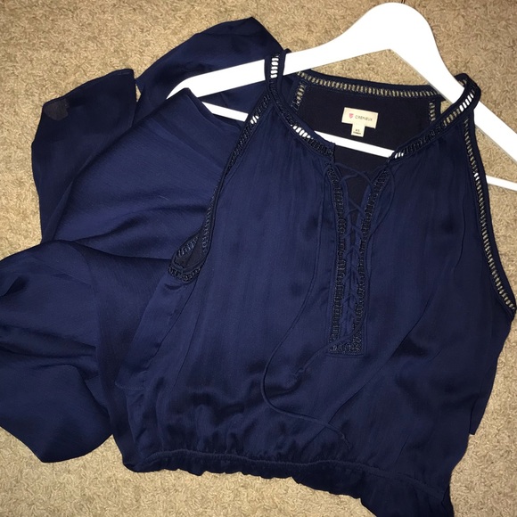 Dark Blue Cremieux Maxi Dress w/ Lace Up Front - Picture 2 of 4